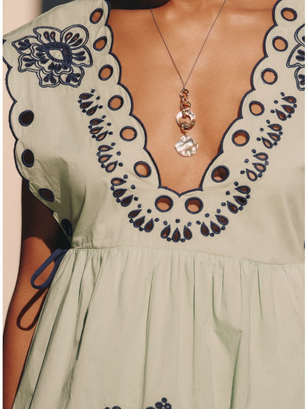New FARM Rio Tropigreen Cotton Eyelet Mini Dress - Picture 4 of 5